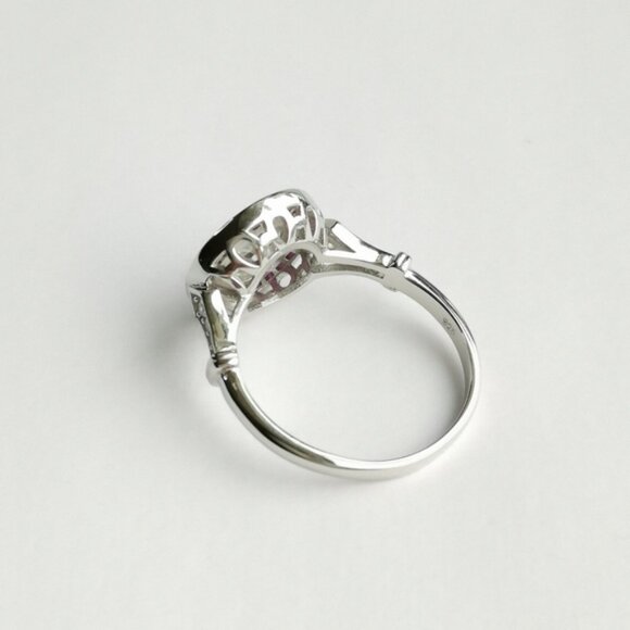 Art Deco White Sapphire and Ruby Ring in Sterling Silver engagement size 6 - Picture 9 of 12